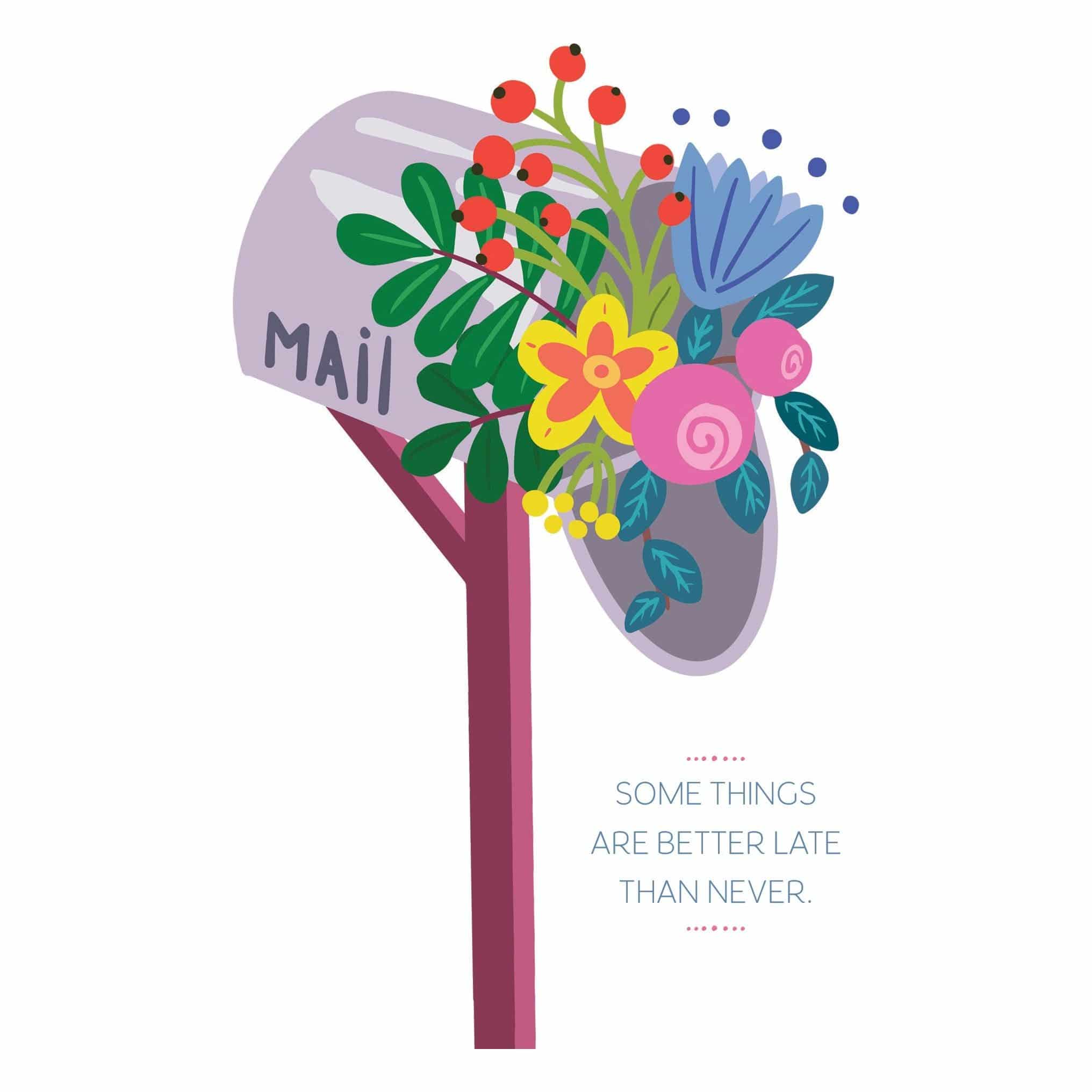 Pictura Flower Mailbox Belated Birthday Card with floral design, ideal for sending heartfelt birthday wishes.